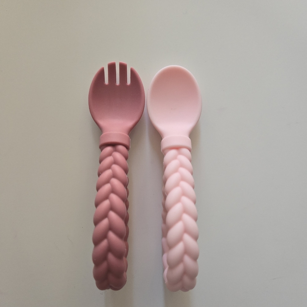 Itzy Ritzy pink silicone fork and spoon set